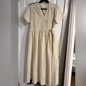 Blue Floral Cream Midi Wrap Dress